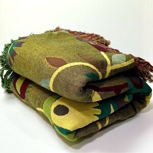 Floral Patterned Throw Blanket with Fringe